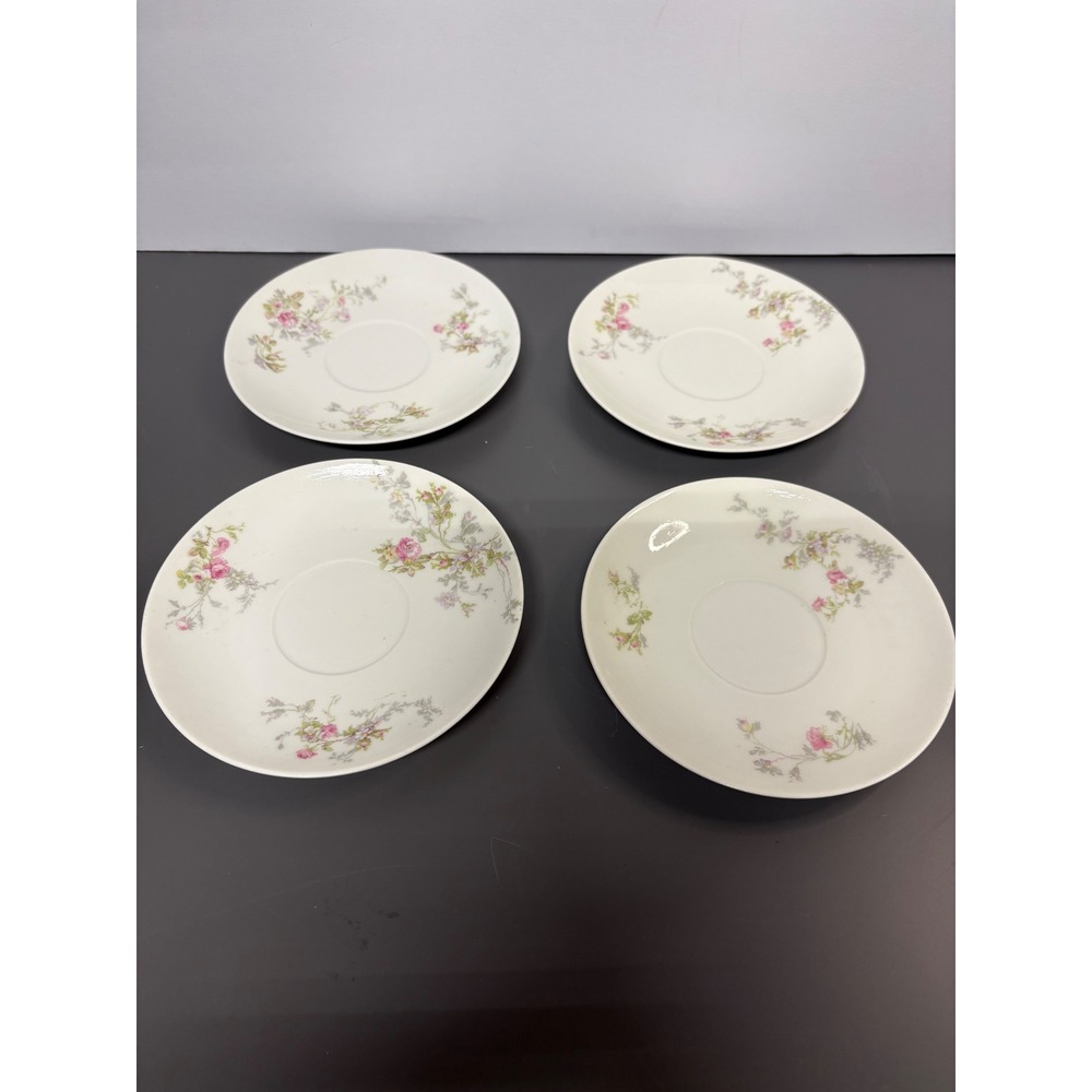 4 Ch Field Haviland Limoges GDA France Saucers Pink Floral‎ China Set 5.5 Inch